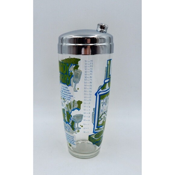 Hazel Atlas Large Cocktail Shaker MCM Whiskey Sour Bloody Mary Green White - Picture 4 of 9